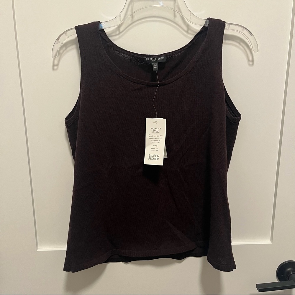 NWT Eileen Fisher Petite Medium Chocolate Brown 100% Wool Shell Washable Crepe